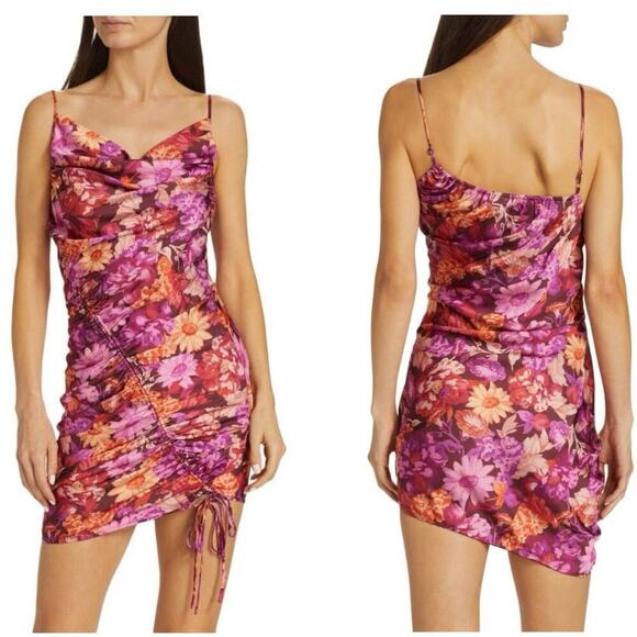 En Saison | Giselle Floral Mini Dress Size Small Satin Purple Orange Event Hoco - Picture 1 of 13